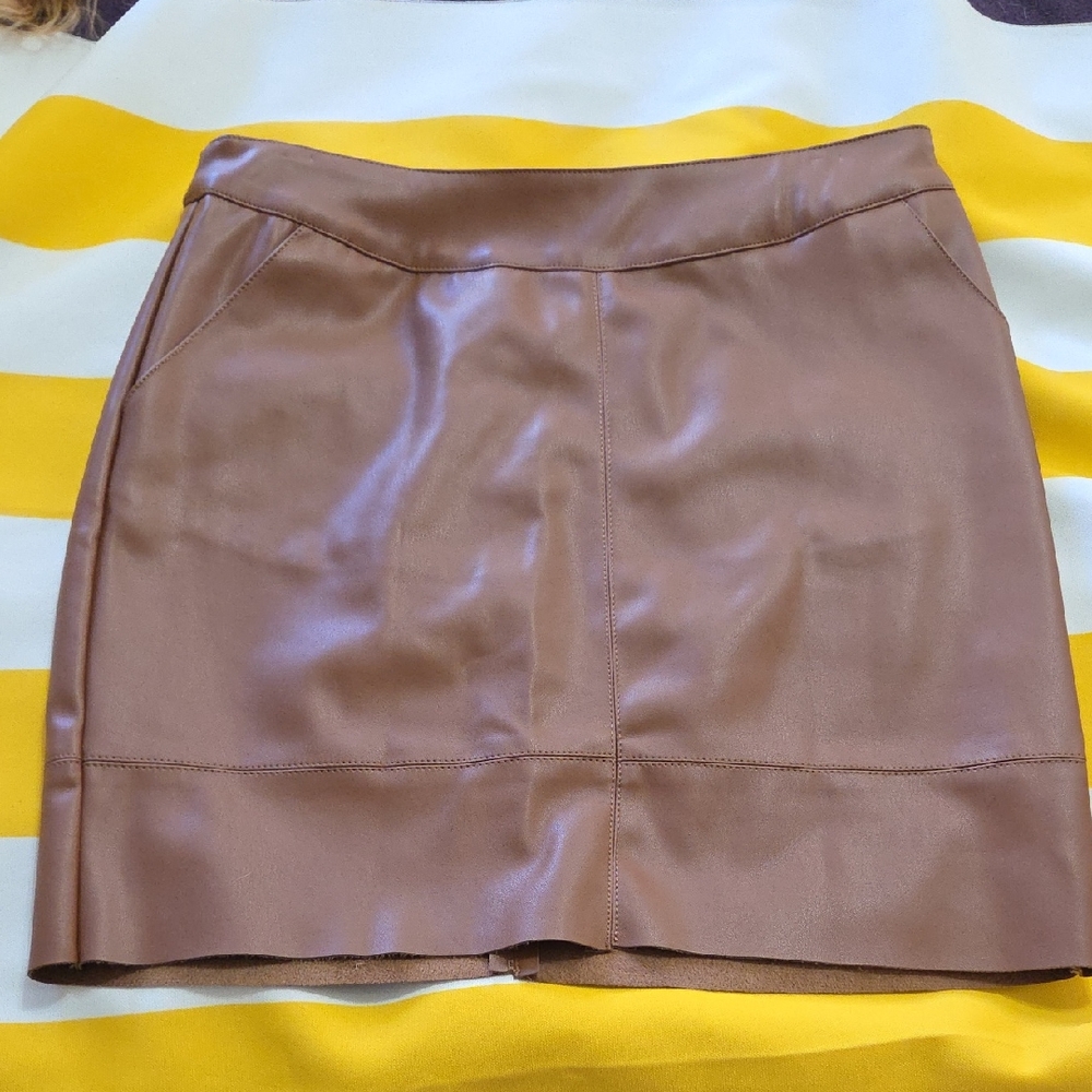 Brown Faux Leather Mini Skirt